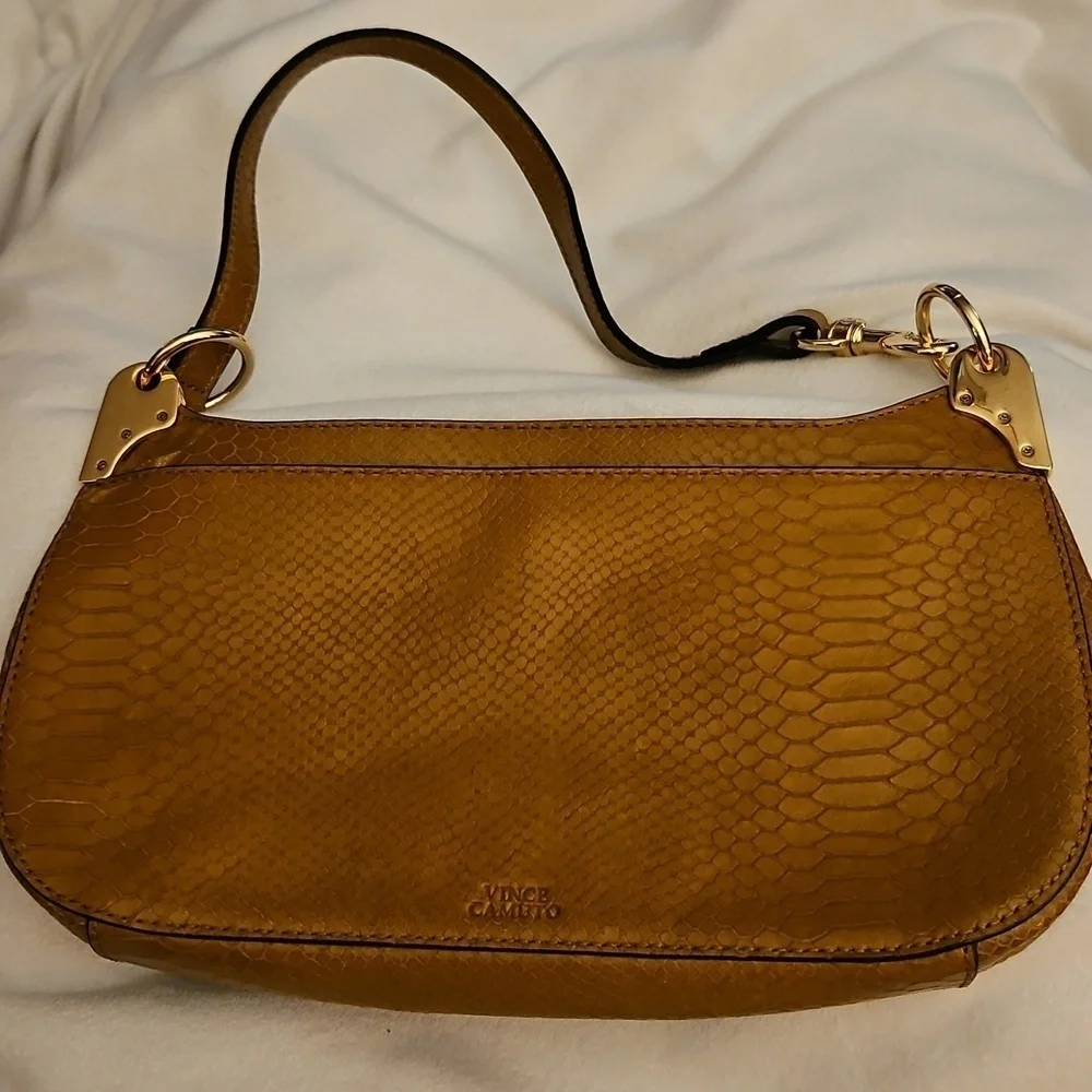 Vince Camuto Y2k Irine Dark Wheat Snakeskin Leather Mini Baguette Shoulder Bag - Picture 10 of 14
